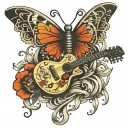 butterfly broken wing with guitar intertwined tattoo design idea