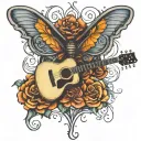 butterfly broken wing with guitar intertwined tattoo design idea