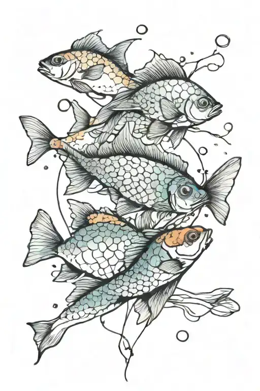 FISH LINE print with WATERCOLOUR  tattoo design idea