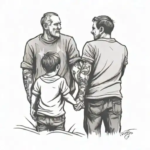 dad and two son holding hands tattoo design idea