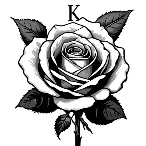 long rose with Kayla initial between it tattoo design idea