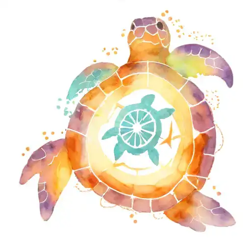 sea turtle and compass tattoo design idea