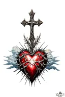 heart shape, clouds, rays, floral patterns, Norse cross, crown of thorns tattoo design idea