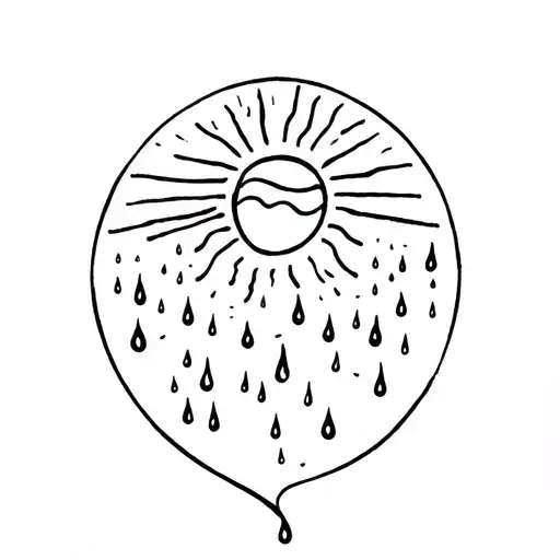 a rising sun melting into rain drops tattoo design idea