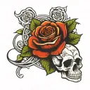 rose, four leaf clover, monkey skull tattoo design idea