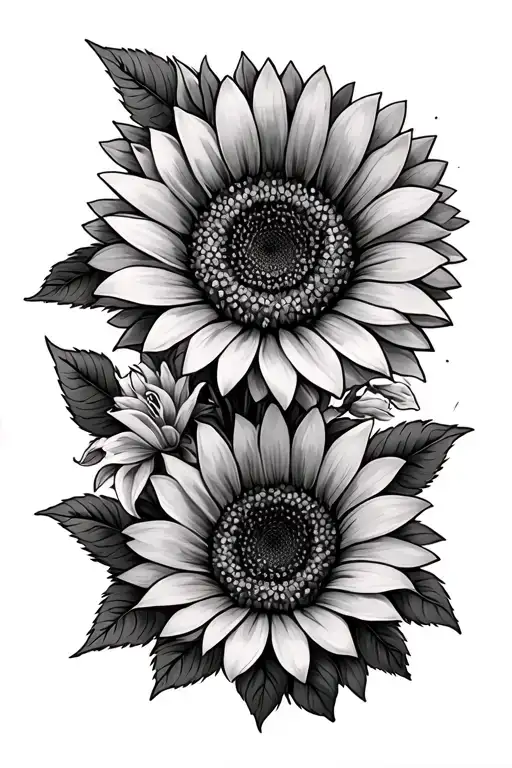 sunflower, daisy, tiger lily, rose intertwined tattoo design idea