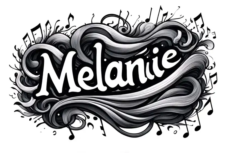 "Melanie" Musical notes intertwined with waves tattoo design idea