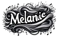 "Melanie" Musical notes intertwined with waves tattoo design idea