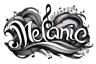 "Melanie" Musical notes intertwined with waves tattoo design idea