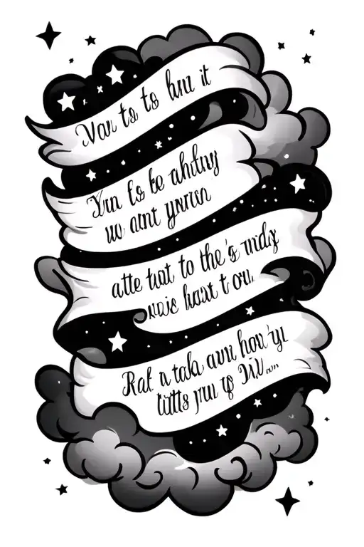 create a tattoo with stars around it, a cloud border, and a bible verse written in English tattoo design idea