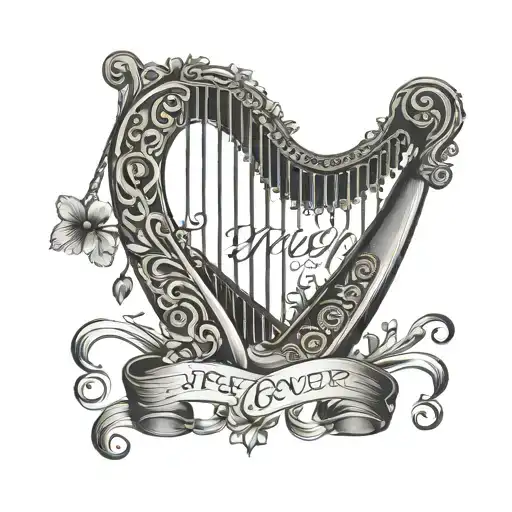 Irish harp with words JJ forever loved tattoo design idea