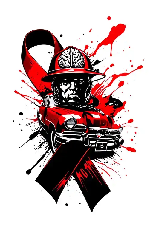 brain cancer ribbon, fire fighter, muscle cars, beer tattoo design idea