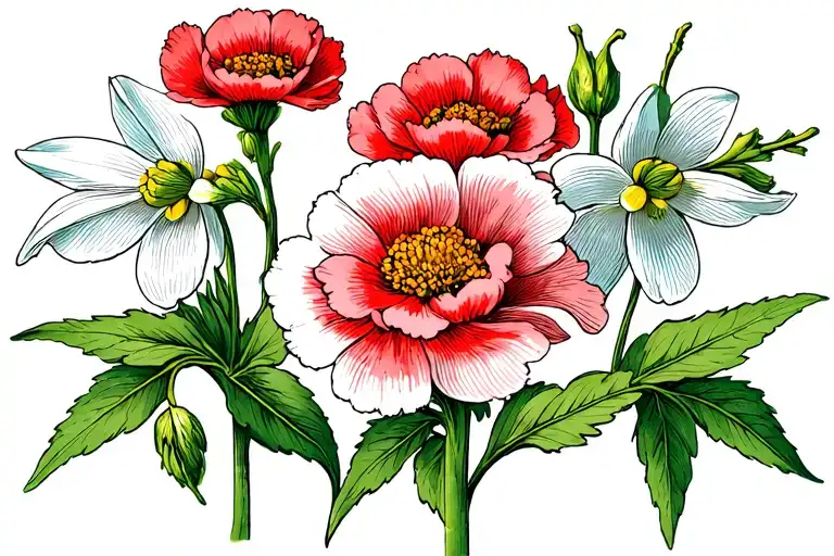 carnation snowdrop marigold cosmo tattoo design idea