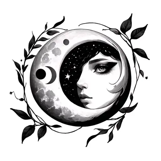 feminine moons move in phases incorporated representing giveing grace to one's self tattoo design idea