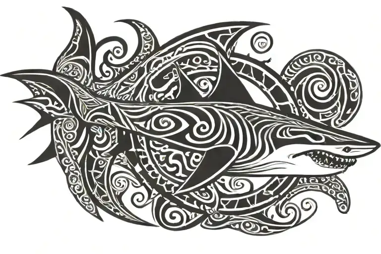 shark in traditional polynesian style  tattoo design idea
