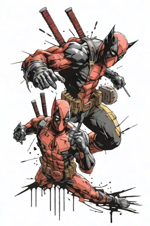 deadpool and wolverine posing claws  tattoo design idea