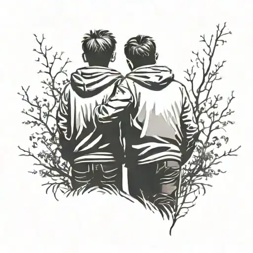 silhouette of 2 sons from behind symbolizing they will never be alone tattoo design idea