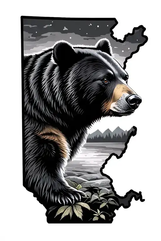 the outline of the state of West Virginia with a black bear, a cardinal tattoo design idea
