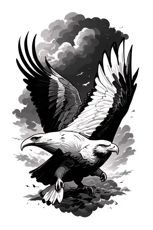 eagle flying towards a storm  tattoo design idea