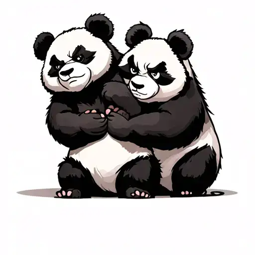 pair of panda a sweet one and the other angry that is embraced il panda dolce deve avere un espressione serena tattoo design idea