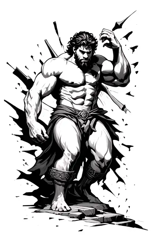 Samson breaking pillars spread tattoo design idea
