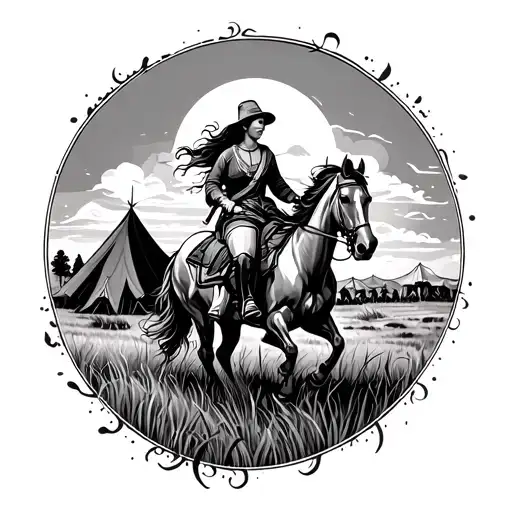 You can design a Qashqai tattoo design that women dancing Halley Qashqai in a large grassland with Qashqai tents and horseback riding and horseback tattoo design idea