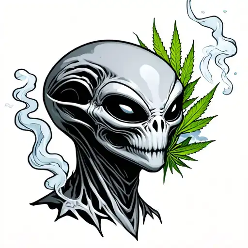 alien smoking weed tattoo design idea
