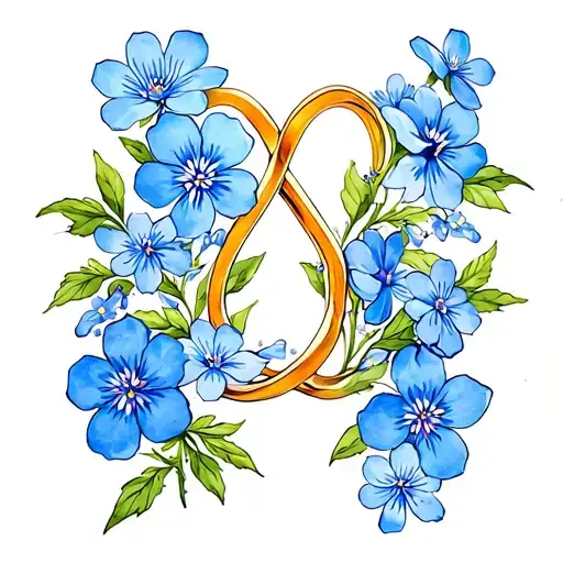 infinity loop, forget-me-not flowers  tattoo design idea