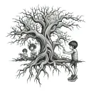 Scary Tree, roots, and children hanging tattoo design idea
