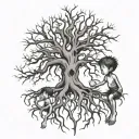 Scary Tree, roots, and children hanging tattoo design idea