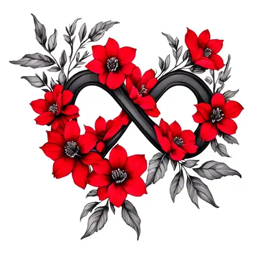 delicate flowy feminine red larkspur flowers in the shape of an open infinity symbol tattoo design idea