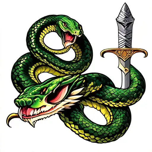 traditional snake dagger tattoo design idea