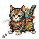 tattooed cat that is a Jedi knight  old school Japanese painting  tattoo design idea