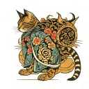 tattooed cat that is a Jedi knight  old school Japanese painting  tattoo design idea