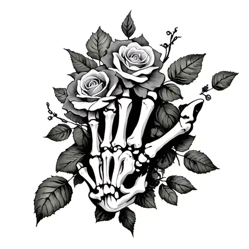 skeleton hand and roses  tattoo design idea