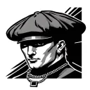 flat cap and necklace with a square pendant chain tattoo design idea