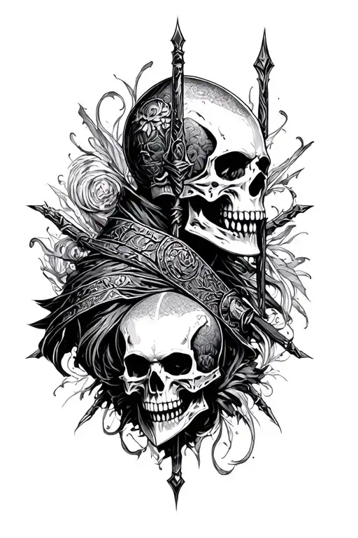 black knight skulls surrounded tattoo design idea