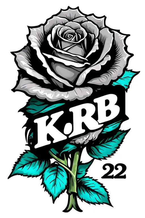 "KJ RB 22" Black and teal wrapped rose tattoo design idea