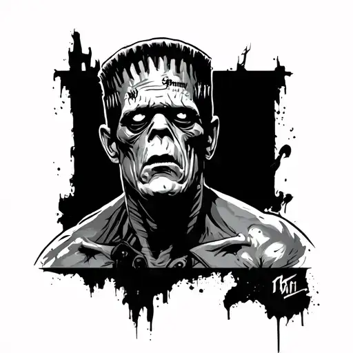 cover up on thigh Frankenstein tattoo design idea
