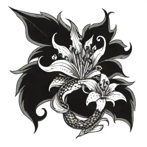 anime Dragon Lilly flower blooming w girl eye symbol integrated tattoo design idea