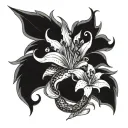 anime Dragon Lilly flower blooming w girl eye symbol integrated tattoo design idea