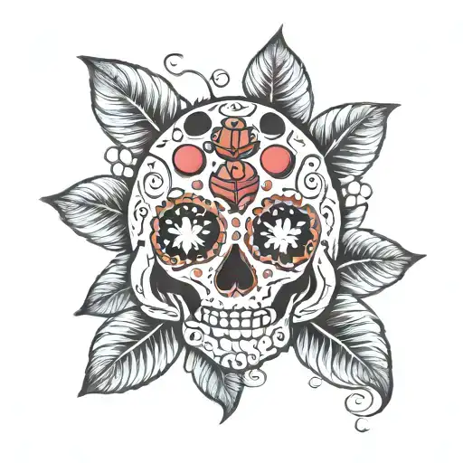 lady bug on sugar skull tattoo design idea