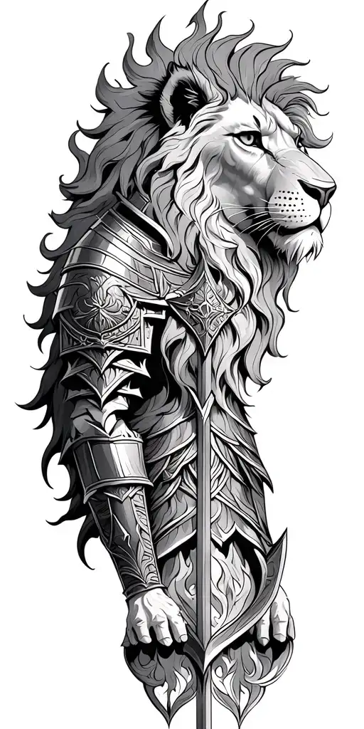 lion knight castles fire tattoo design idea