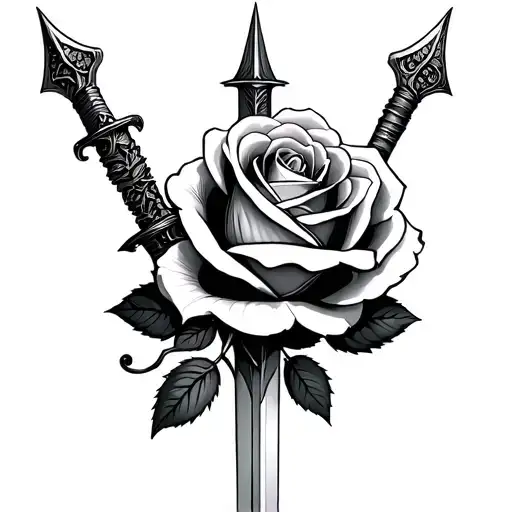 rose and dagger tattoo design idea