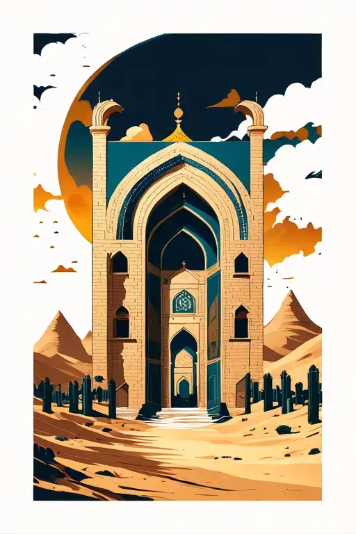 Al Ahsa, Oasis Landscape, Al-Qarah Desert Mountain Silhouette, Old Architecture Touch tattoo design idea