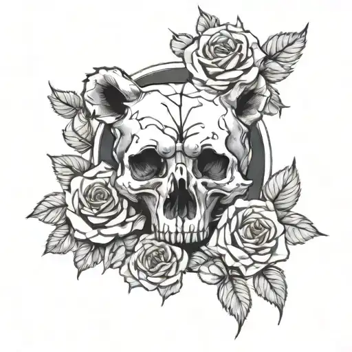 Bear Skull surrounded by roses tattoo design idea