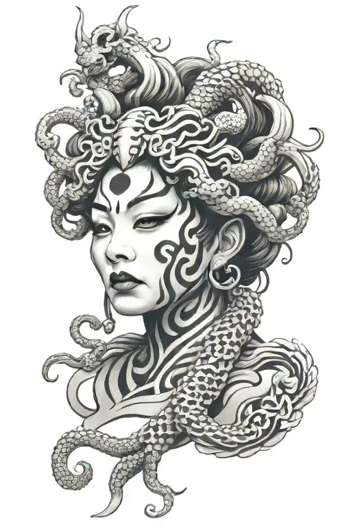 kabuki style medusa head tattoo design idea