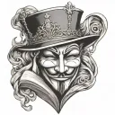 anonymous mask in crown holding book in hands tattoo design idea