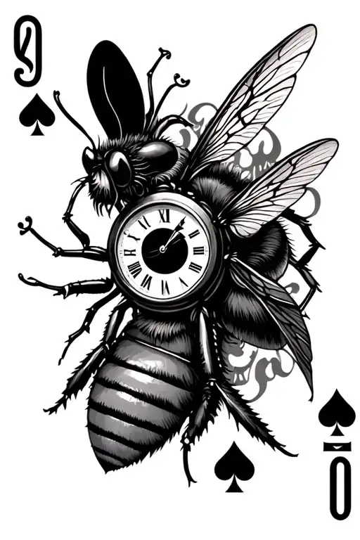 clock,Sol, Fay, Bee, ,ace card featuring elements tattoo design idea