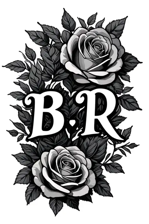 "B R" roses intertwined hearts tattoo design idea